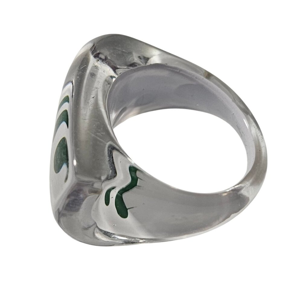 Retro Clear Resin Chunky Ring Green Paint Design Size 7.5 Fashion Jewelry Women